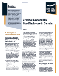 Criminal Law and HIV Non-Disclosure in Canada: Questions and Answers