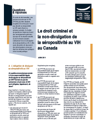 Le droit criminel et la non-divulgation de la séropositivité au VIH au Canada : questions et réponses