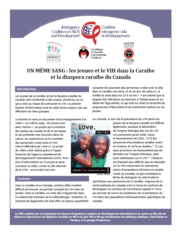 UN MÊME SANG : les jeunes et le VIH dans la Caraïbe et la diaspora caraïbe du Canada