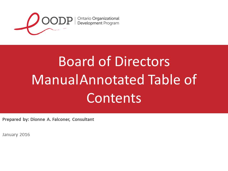 OODP Board Manual Annotated Table of Contents