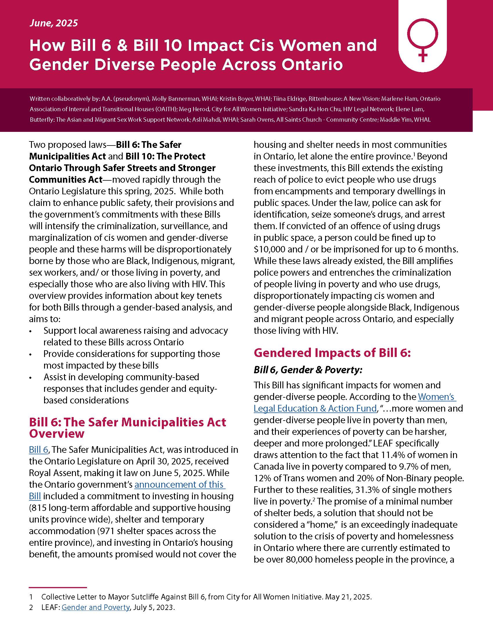 How Bill 6 & 10 Impact Cis Women and Gender Diverse People Across Ontario